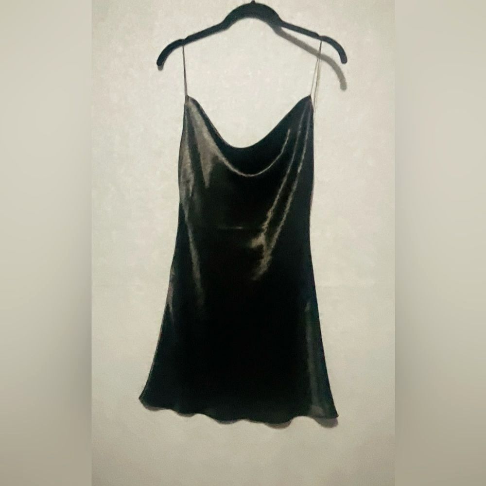 Double Zero Black Satin Cowl Neck Slip Dress Size M Sexy 90s Minimalist Cocktail